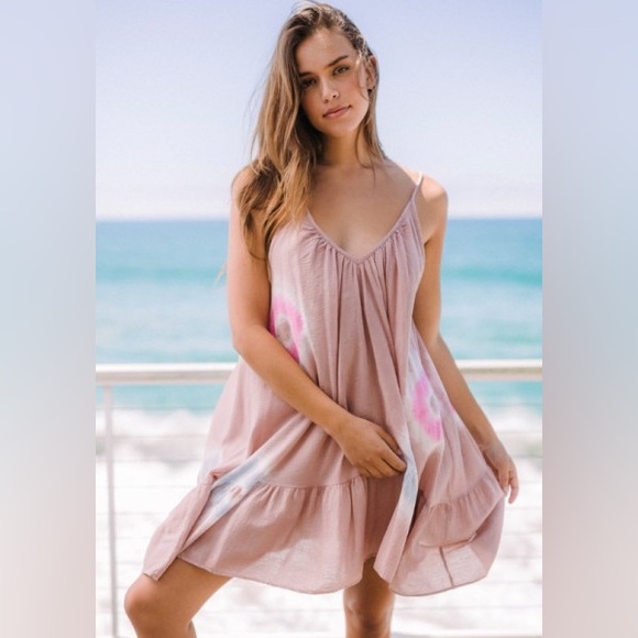 9seed St Tropez Solstice Tie Dye Dress Tiered Beachwear Cotton Gauze Boho Sun OS - Picture 5 of 16